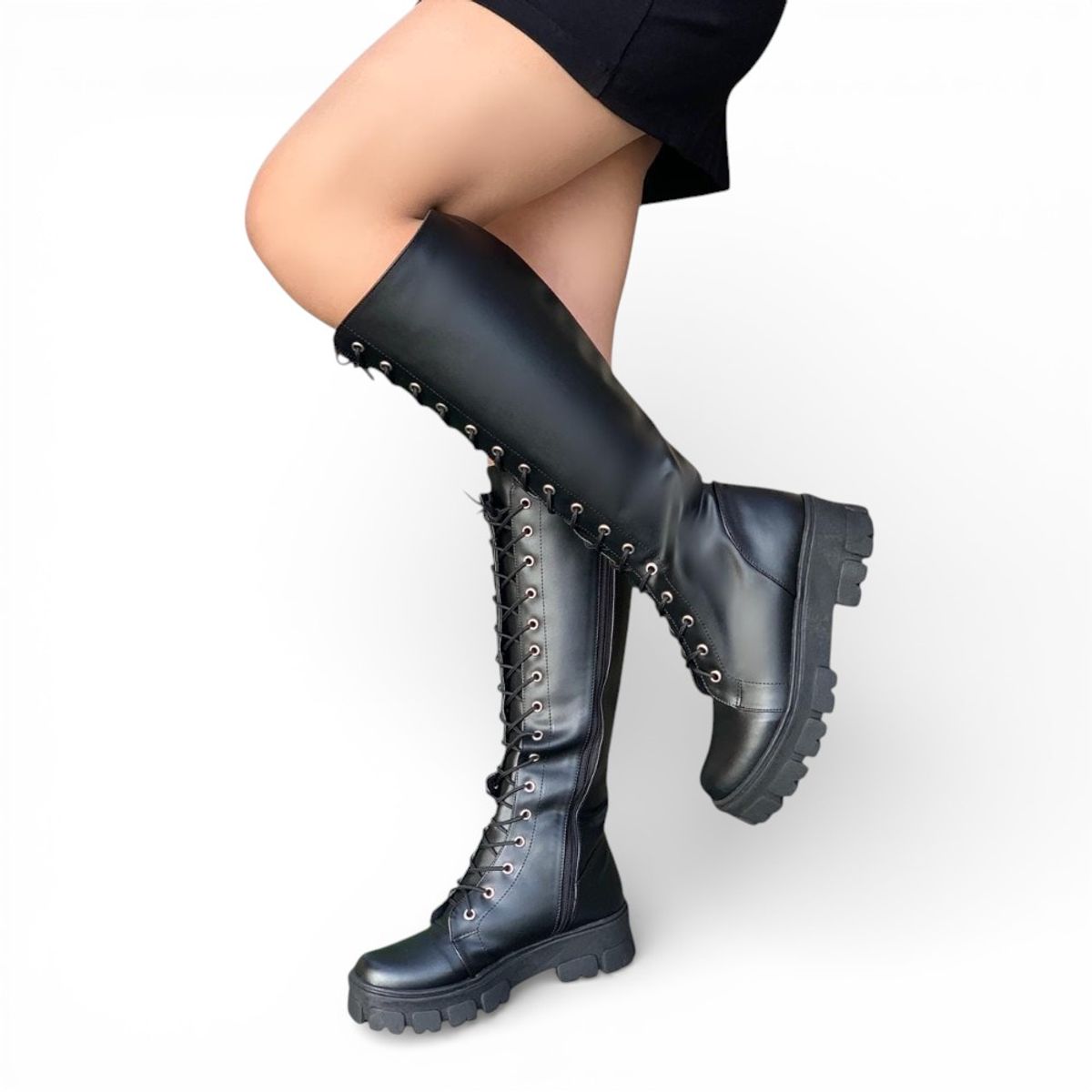 GENERICO - Botas 2086L-75 Moda Koreana Negros Con Pasadores Negros Color Negro