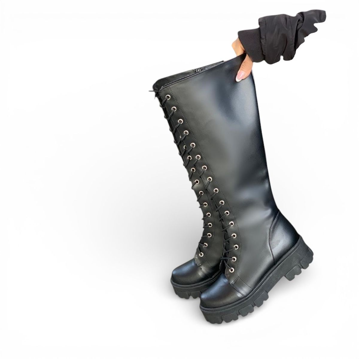 GENERICO - Botas 2086L-75 Moda Koreana Negros Con Pasadores Negros Color Negro