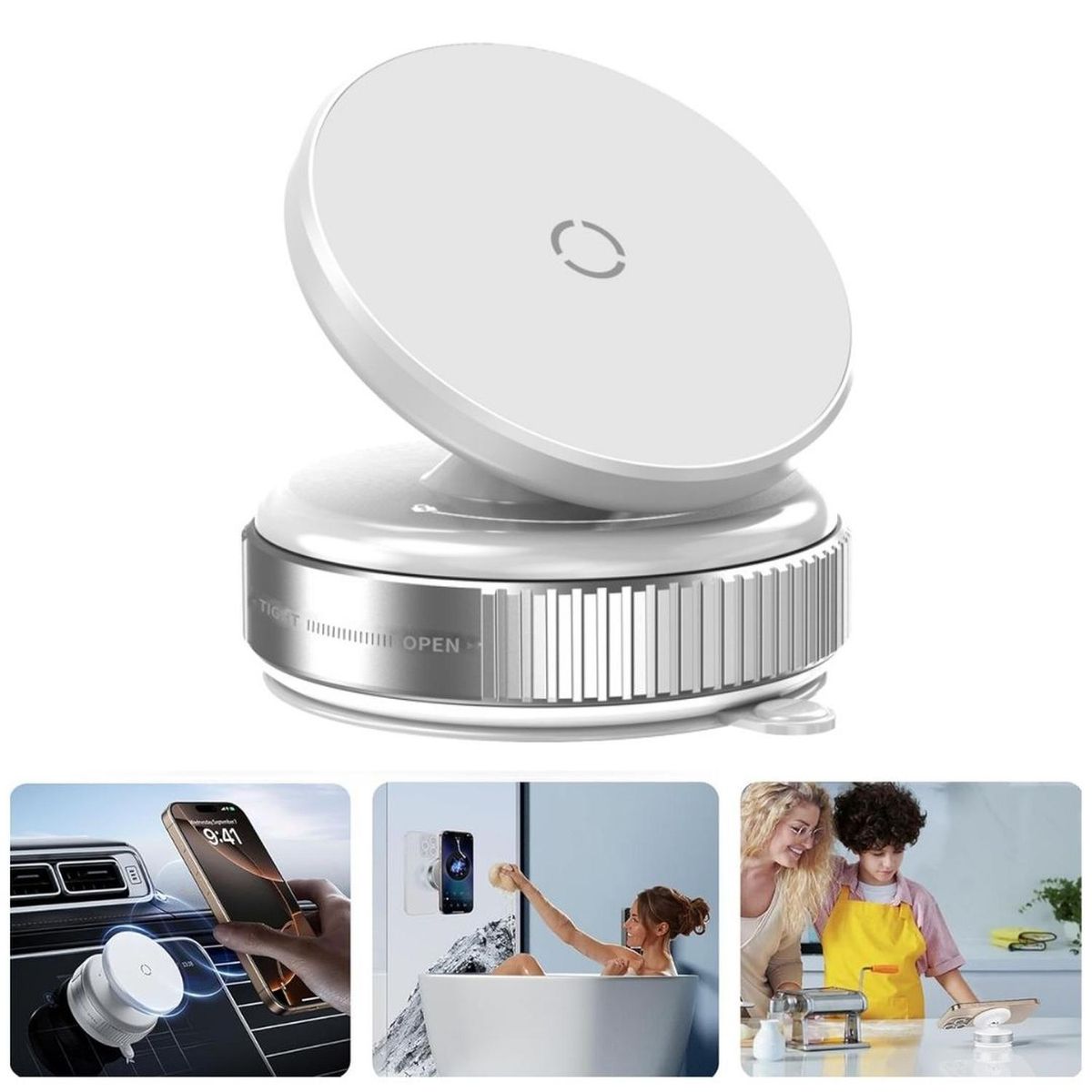 GENERICO - Soporte Magnético para Celular K009 Holder Imantado Plegable Succión al Vacío - Blanco - M