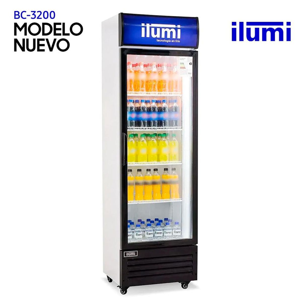 ILUMI - Exhibidor Ilumi Vertical 320 Lts 1 Puertas Vidrio Blanco - BC-3200