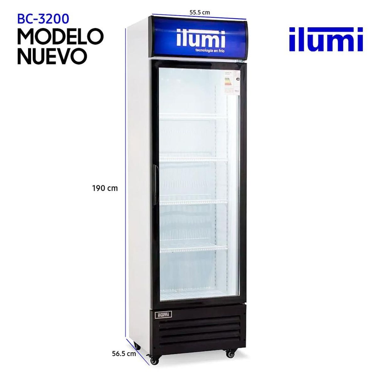 Ilumi - Exhibidor Ilumi Vertical 320 Lts 1 Puertas Vidrio Blanco - BC-3200