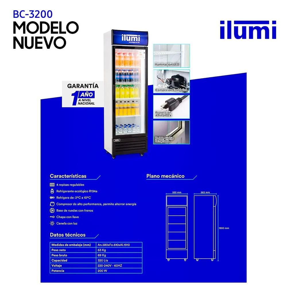 Exhibidor Ilumi Vertical 320 Lts 1 Puertas Vidrio Blanco - BC-3200 4
