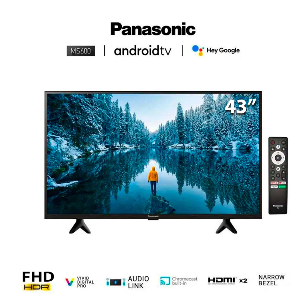 PANASONIC - Televisor Panasonic 43 Android Tv FHD TC-43MS600P Nuevo Modelo - Negro