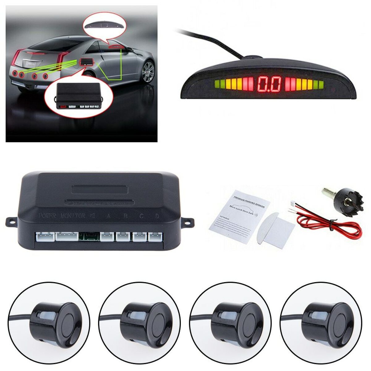 OEM - Kit Sensor de Retroceso Aparcamiento Radar Estacionamiento Todos Los Coches Sistema De Monitor