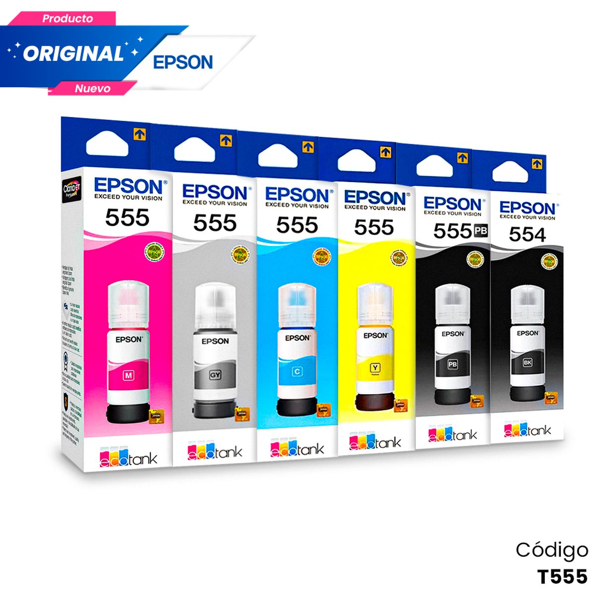 EPSON - KIT TINTA EPSON 555 Original Negro foto Gris Negro Cian Magenta Amarillo