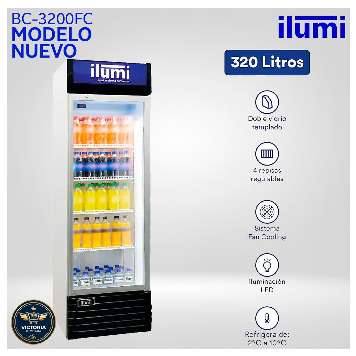 Ilumi - Exhibidor Ilumi BC-3200FC Vertical Con Sistema Fan Cooling 320Lt - Blanco