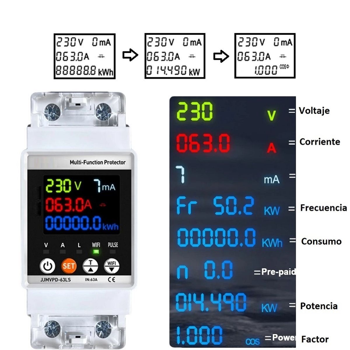 GENERICO - Medidor de Energía Eléctrica Sin WiFi con Protección 63LS