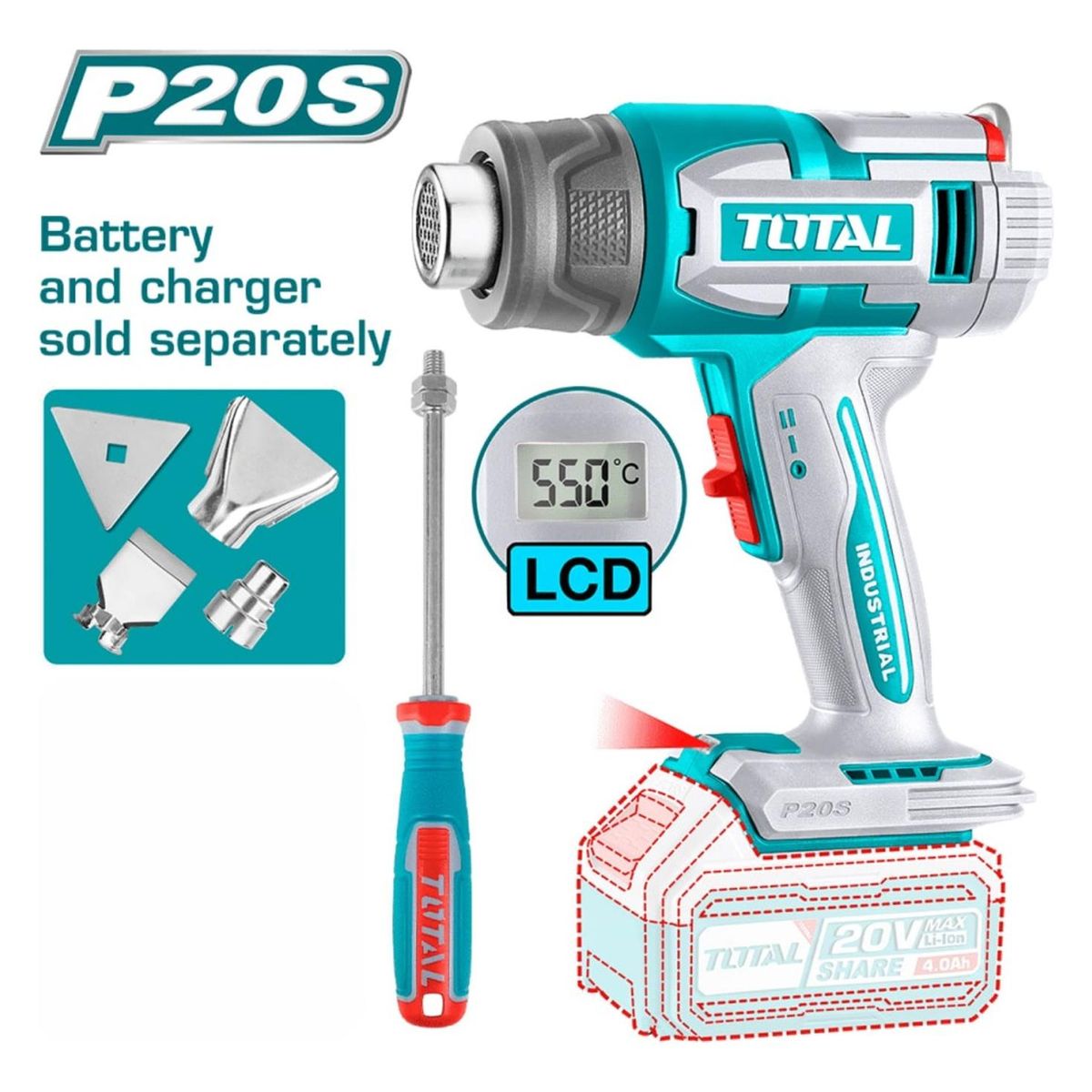 TOTAL TOOLS - Pistola De Calor Digital 30°-550° 20v Solo Cabezal Total