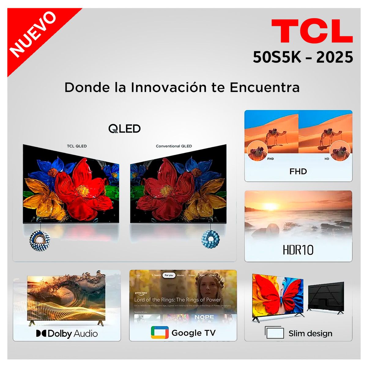 TCL - Televisor TCL QLED FHD 50S5K Smart Google TV Modelo Nuevo