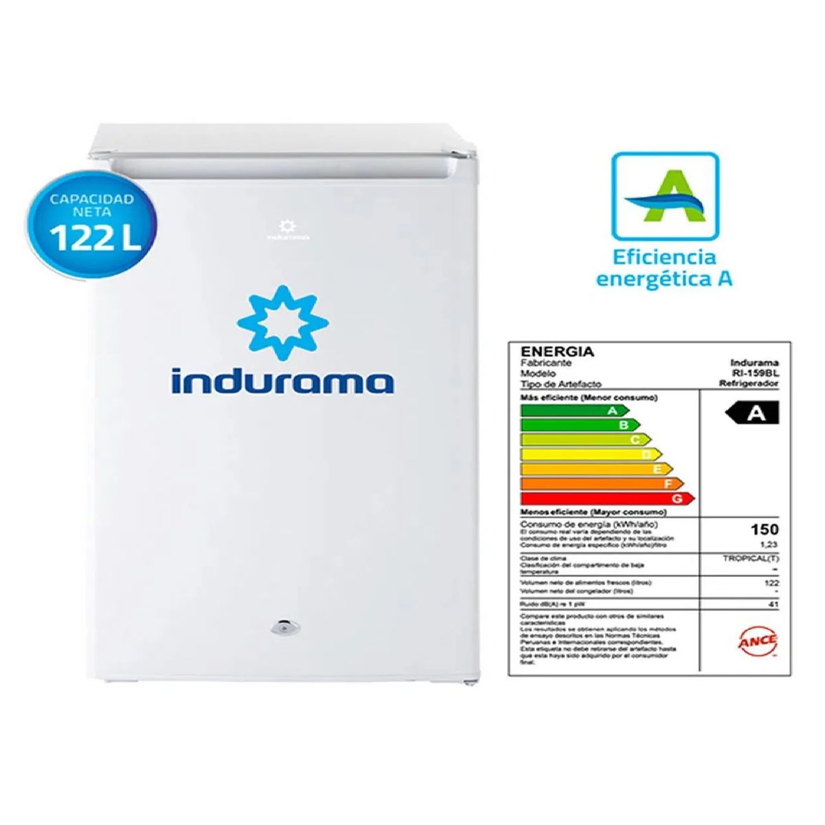 INDURAMA - Frigobar Indurama RI-159BL 122 L – Blanco