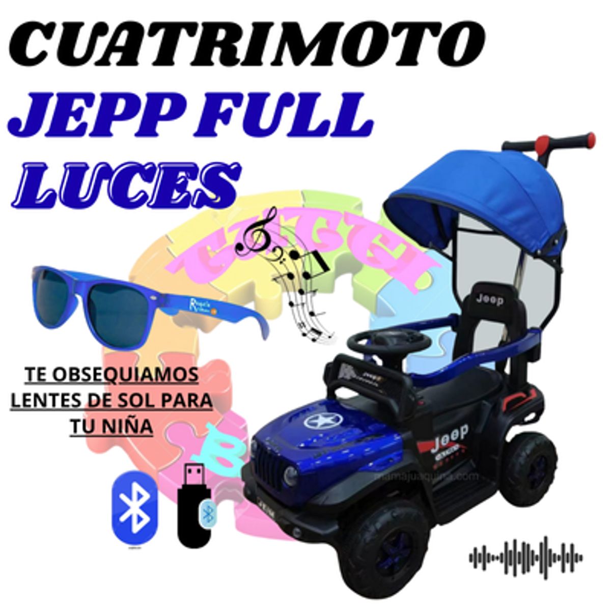 Stokker Baby - CARRITO JEEP INTELIGENTE A BATERIA MUSICAL, BLUETOOTH  Y LUCES INCLUIDO LENTES DE OBSEQUIO - AZUL