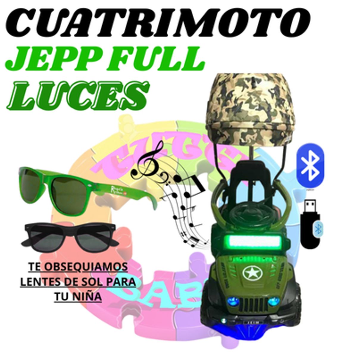 Stokker Baby - CARRITO JEEP INTELIGENTE A BATERIA MUSICAL Y LUCES  INCLUIDO LENTES DE OBSEQUIO -  VERDE