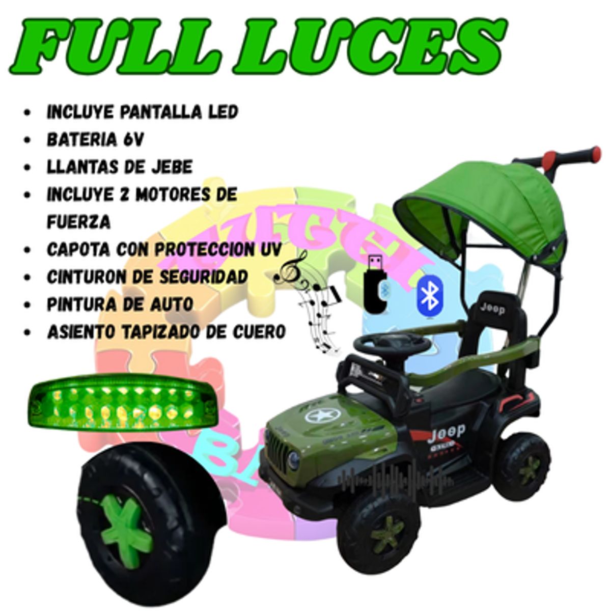 Stokker Baby - CARRITO JEEP INTELIGENTE A BATERIA MUSICAL Y LUCES  INCLUIDO LENTES DE OBSEQUIO -  VERDE