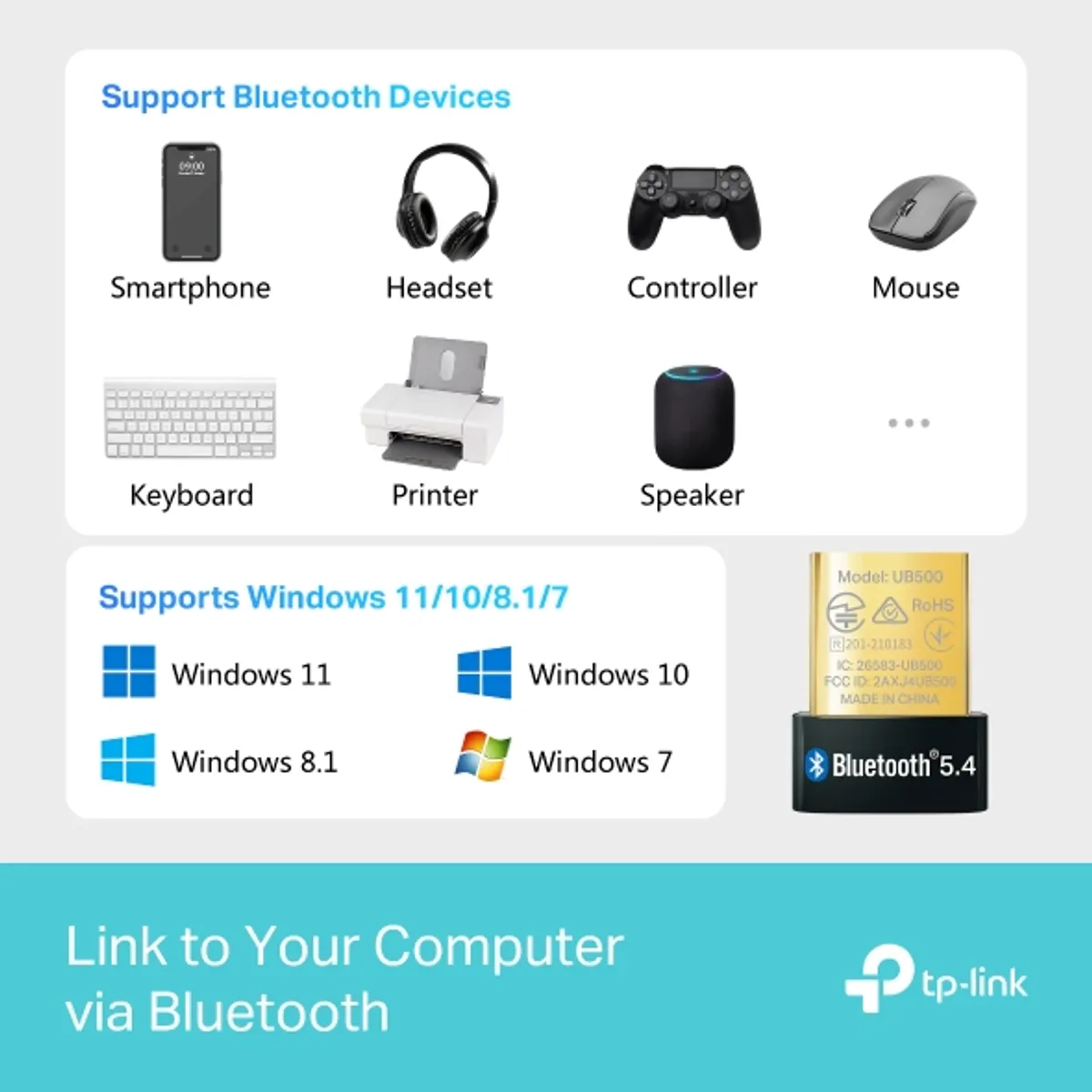 TP LINK - Adaptador Nano USB Bluetooth 5.4 UB500 TP-LINK NUEVO MODELO