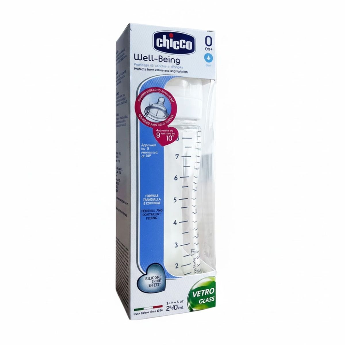 GENERICO - Biberón De Vidrio Con Tetina Silicona Chicco - Frasco 240 ML