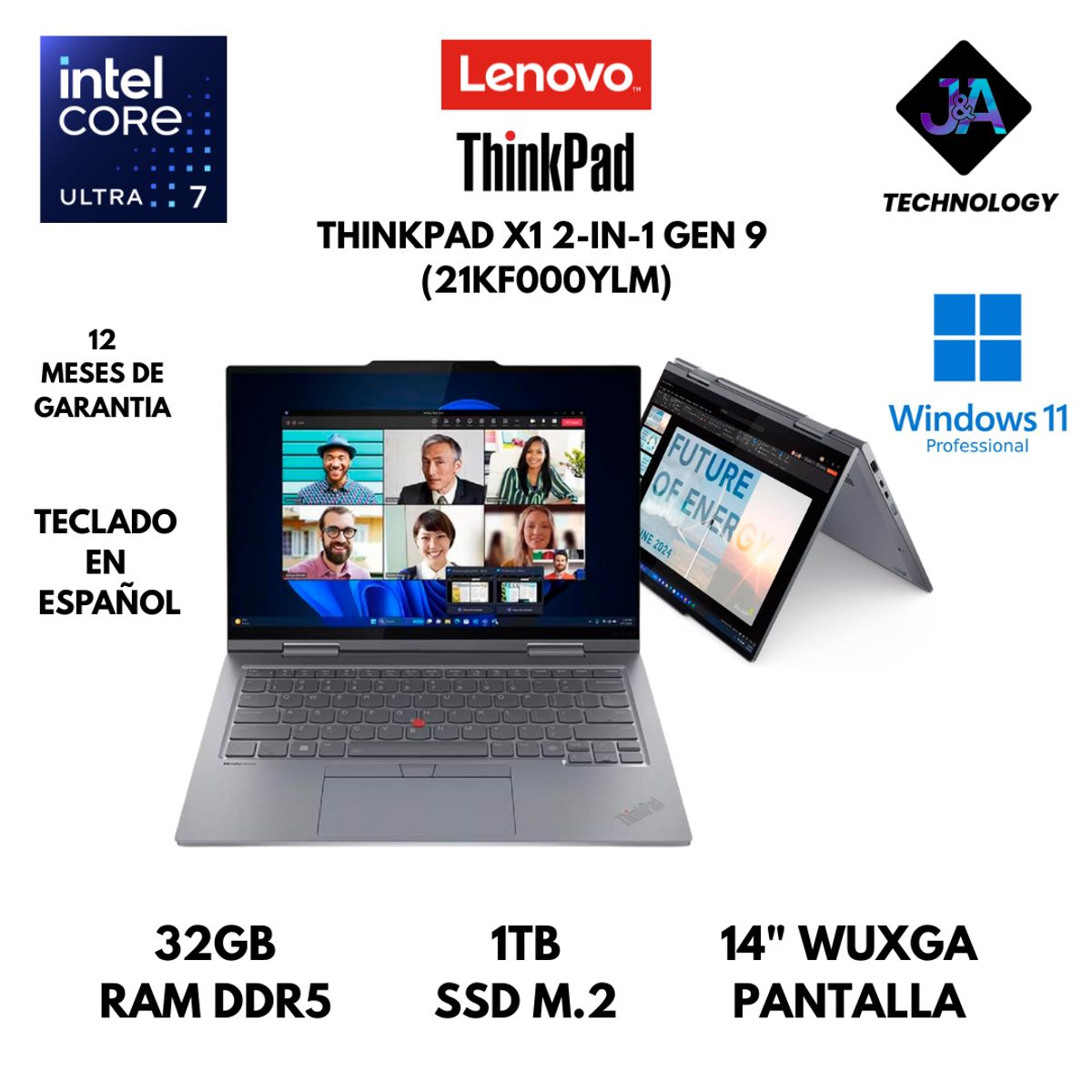 LENOVO - LAPTOP LENOVO THINKPAD X1 2 EN 1 CORE ULTRA 7 155U 32GB RAM 1TB SSD 14" WUXGA WINDOWS 11 PRO