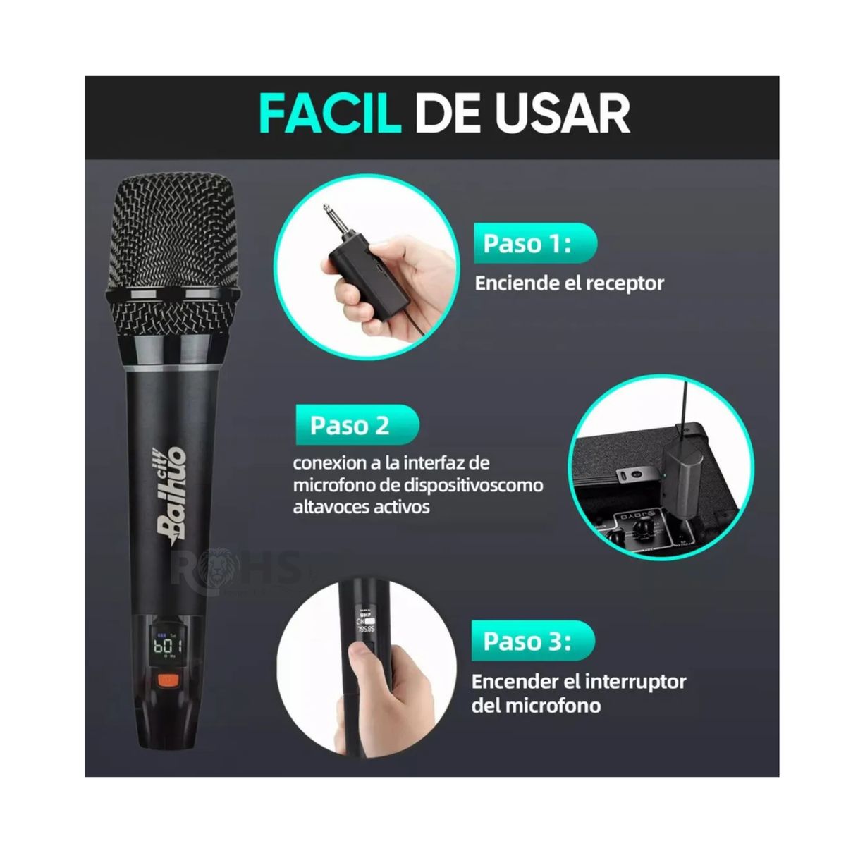 OEM - Micrófonos inalámbricos UHF profesionales Baihuo MY-7240 con DSP antruido, alcance 50 m