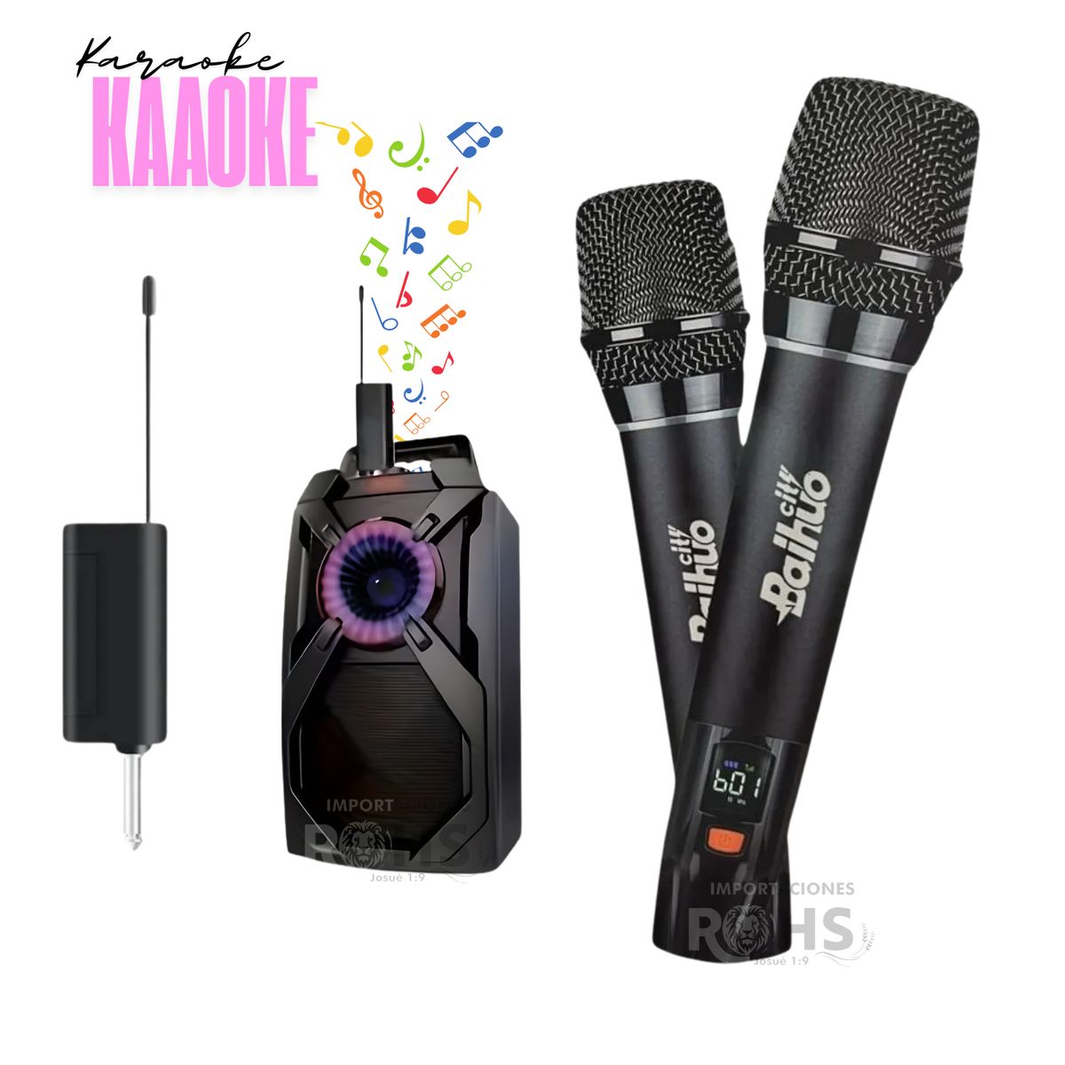 ROHS - Kit de 2 Micrófonos Karaoke Inalámbricos recargables Baihuo, modelo MY-7240