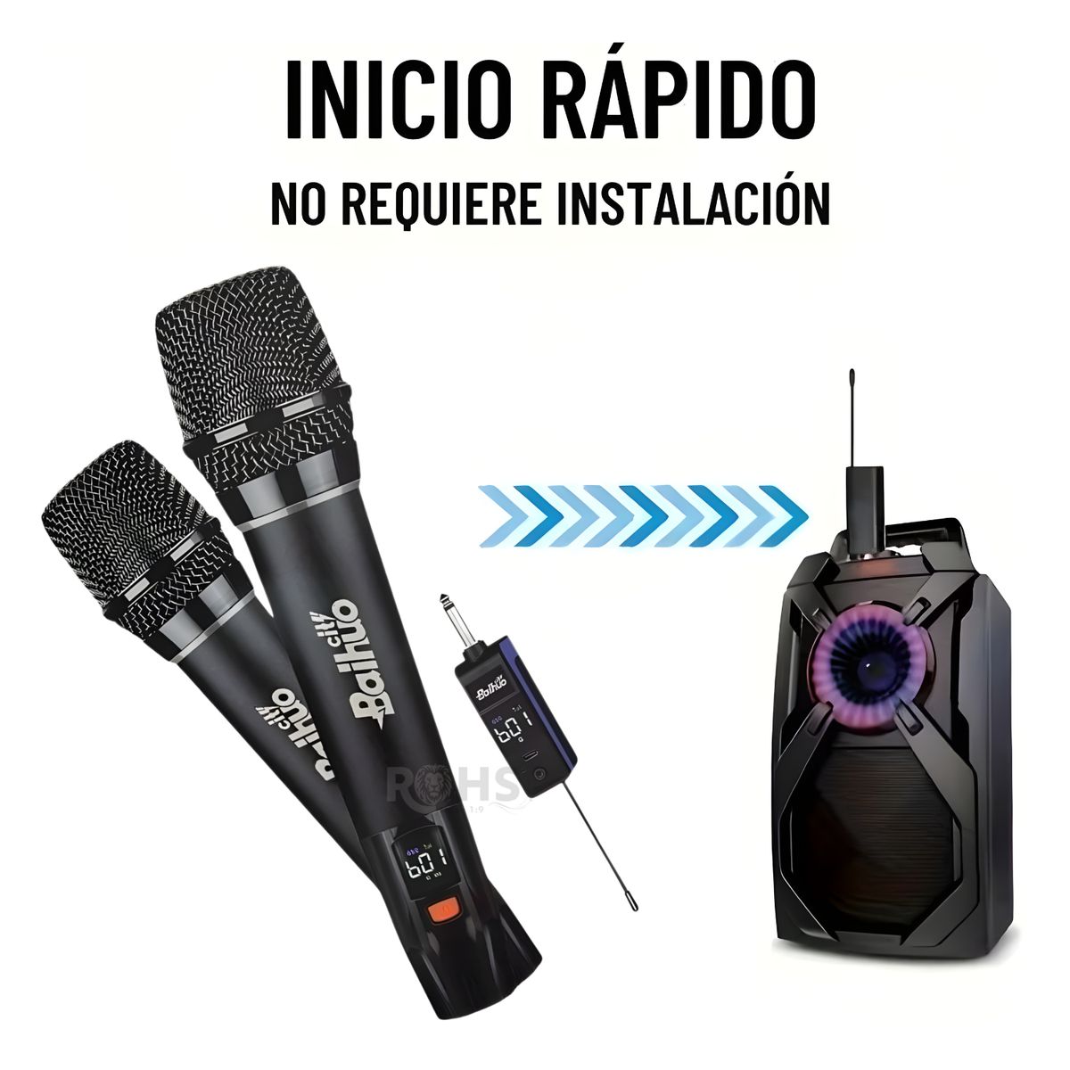 OEM - Kit de Micrófonos inalámbricos UHF profesionales Baihuo MY-7240 con DSP antruido, alcance 50 m