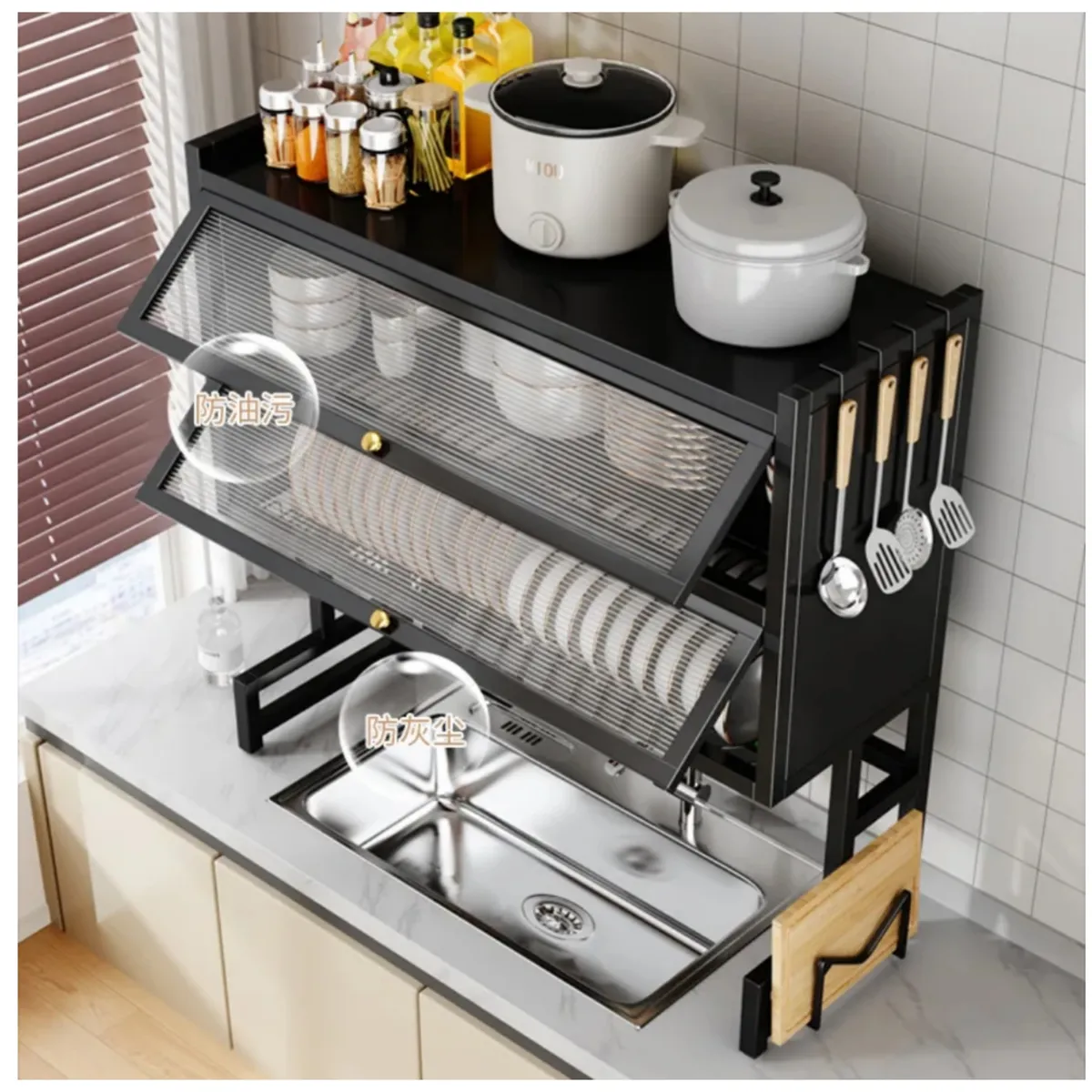 GENERICO - organizador escurridor de platos 3 niveles con tapa 85 cm