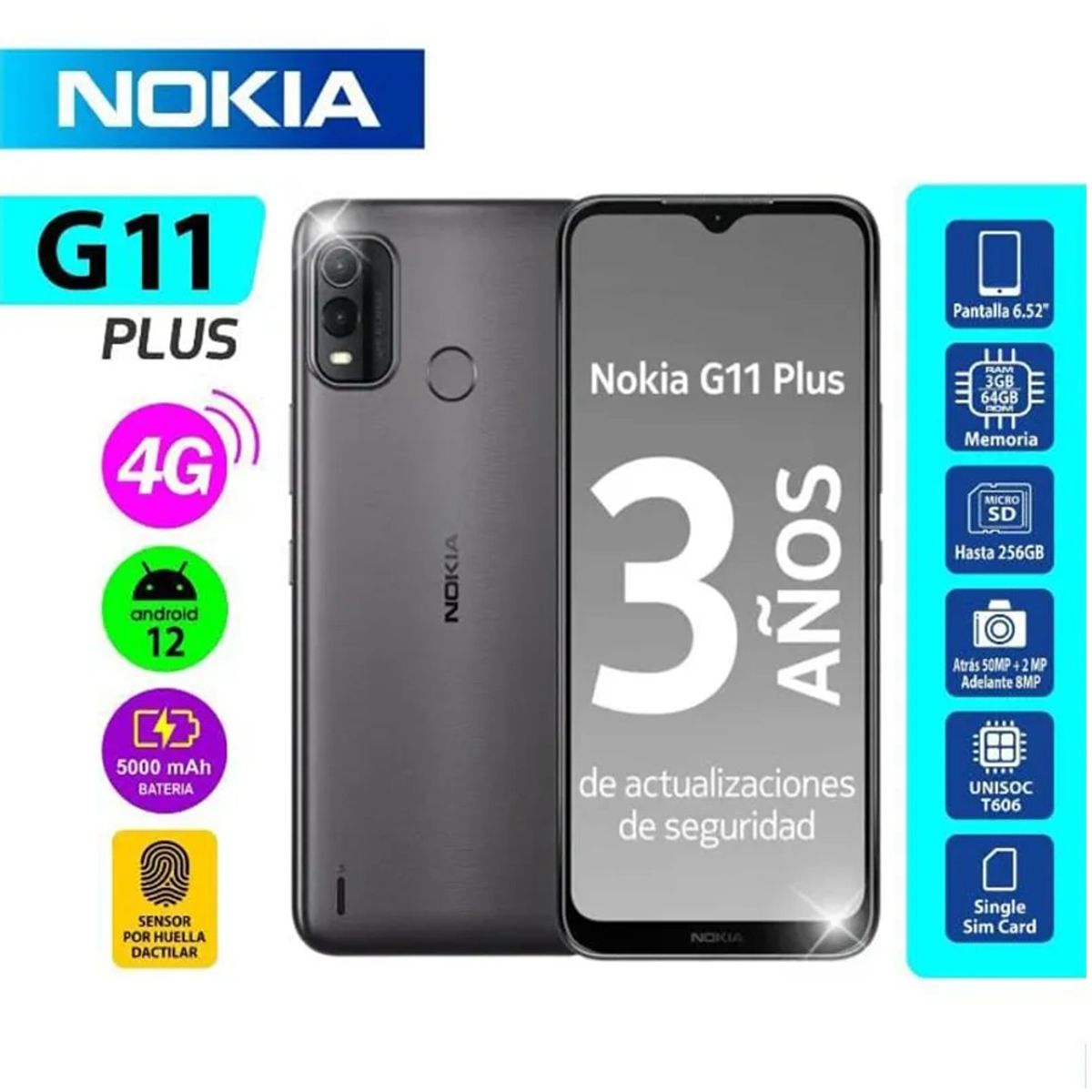 NOKIA - Nokia G11 Plus 4G  - 3/64GB - Pantalla de 6.52  Batería de 3 días  Cámara de 50MP
