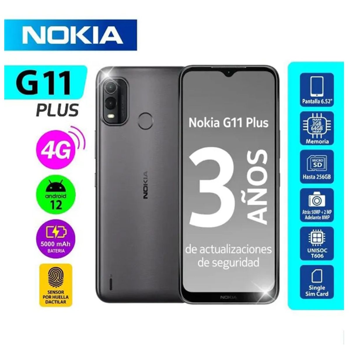 NOKIA - Nokia G11 Plus 4G  - 3/64GB - Pantalla de 6.52  Batería de 3 días  Cámara de 50MP