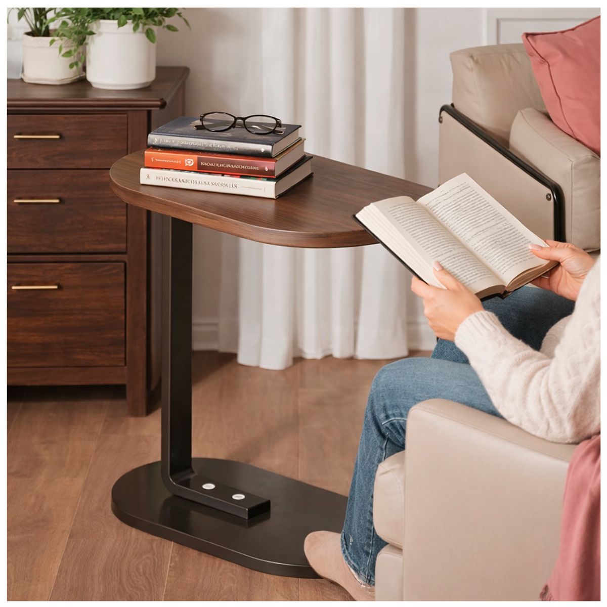 GENERICO - Mesa Auxiliar Tipo C para Sofá y Cama Moderna Minimalista Mesa Lateral Portátil para Laptop y Café