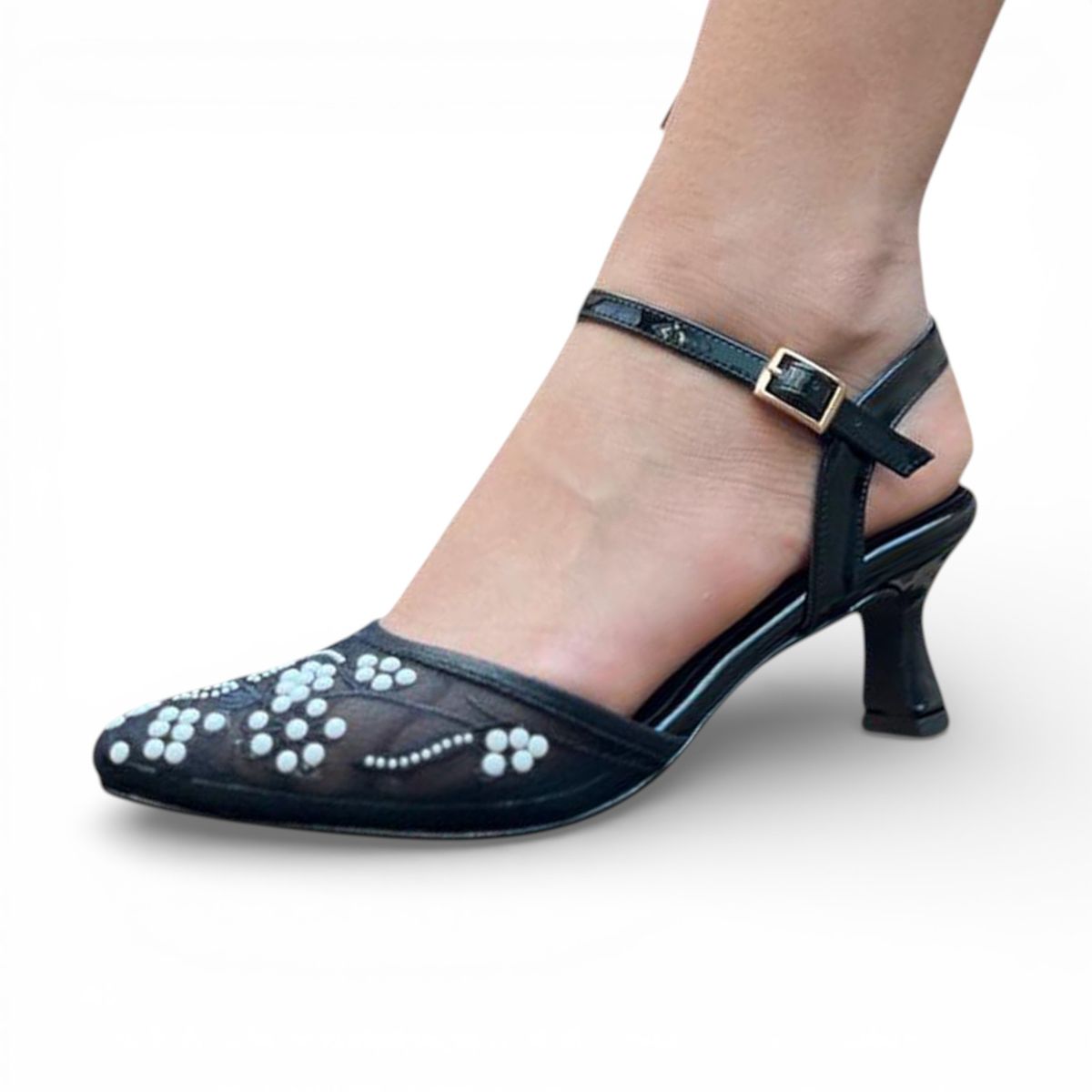 GENERICO - Stilettos Taco 5 Encaje 1062L- 65 Negro