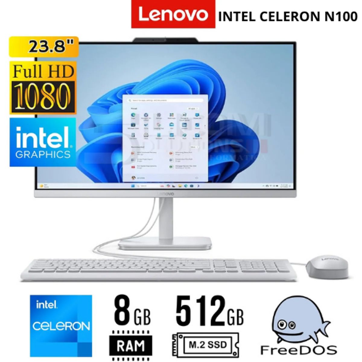 LENOVO - All-in-One Lenovo A100 238 FHD IPS Intel N100 8GB RAM 512GB SSD