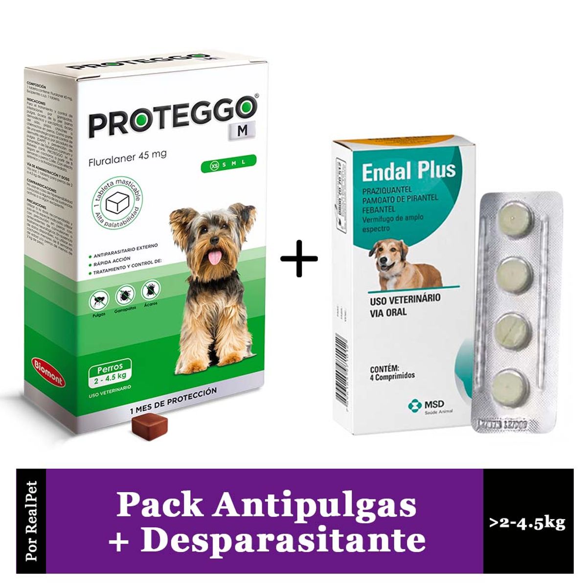 PROTEGGO - Antipulga Proteggo 1M para Perros de 2 -  4.5 kg + Endal