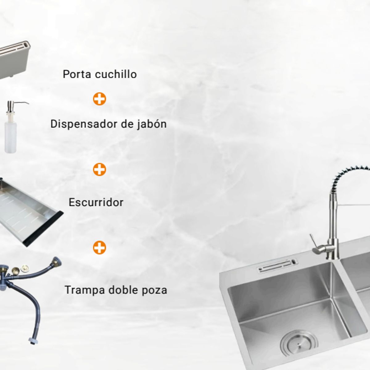 LAVADERO DOBLE POZA ACERO SATINADO CON ESCURRIDOR Y DISPENSADOR, marca GENERICO - Foto 2