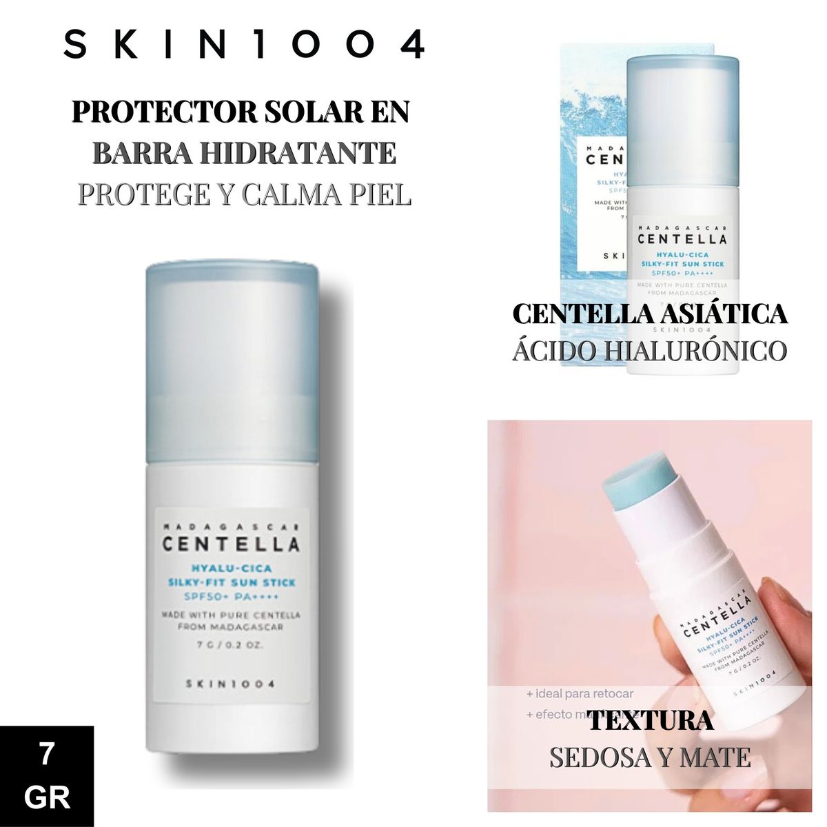 SKIN1004 - Mini Protector Solar en Barra Piel Deshidratada Hyalu-Cica Silky Fit Sun Stick 7gr