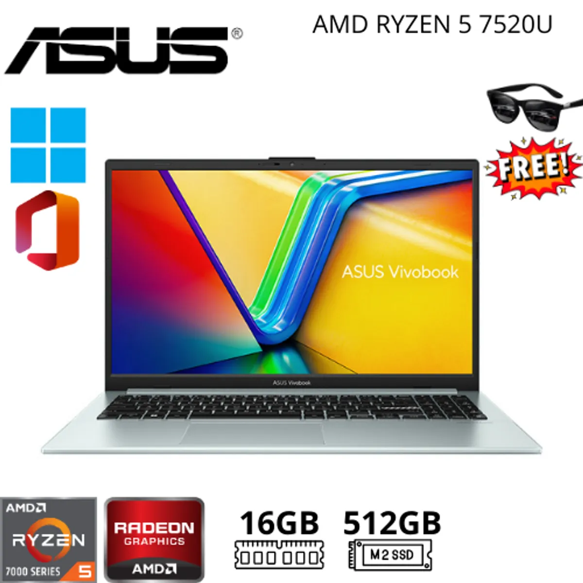 ASUS - Notebook ASUS 15.6" FHD IPS AMD Ryzen 5 7520U 16GB RAM 512GB SSD