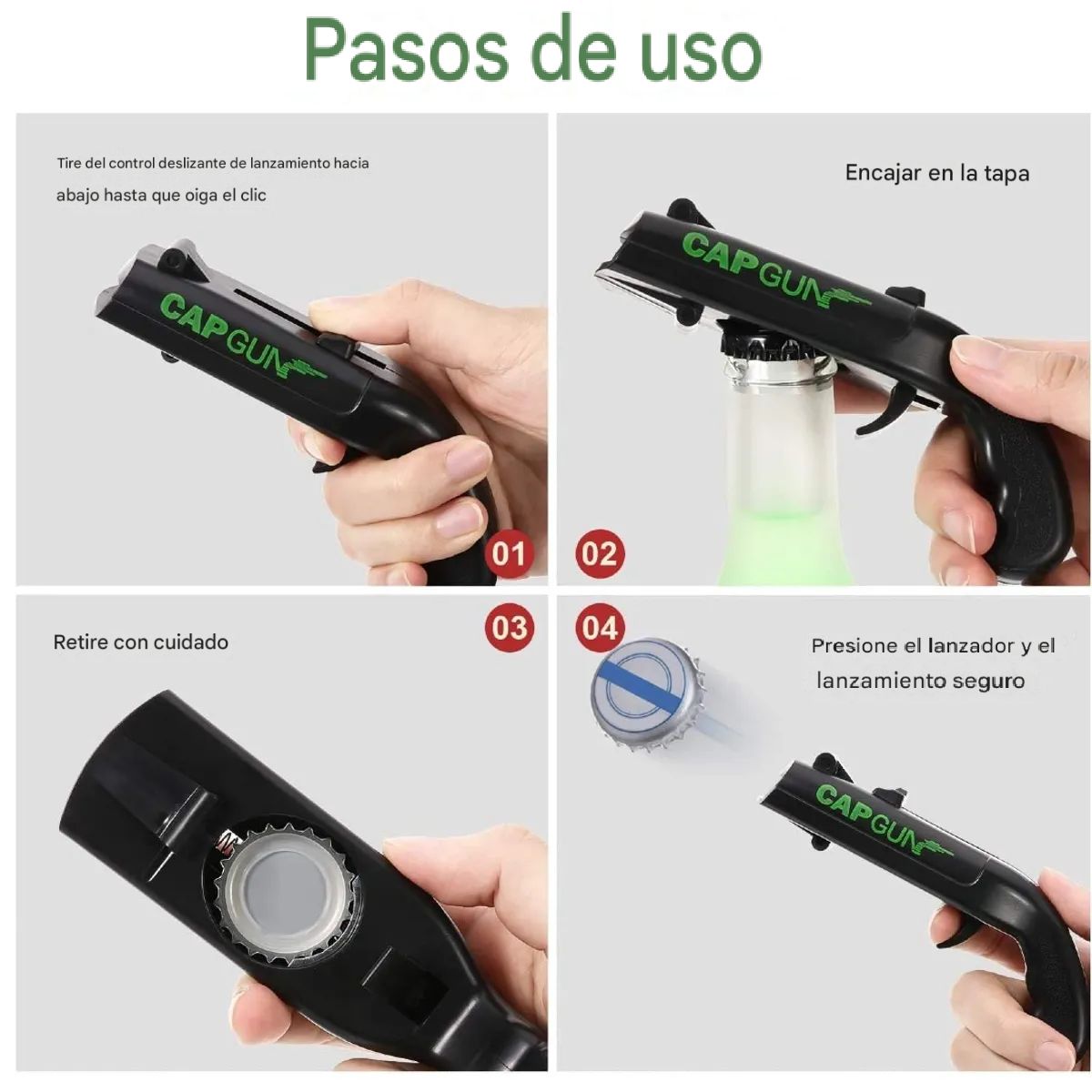 GENERICO - Black Cap Gun - Destapador de Botellas Tipo Pistola Lanza Chapitas