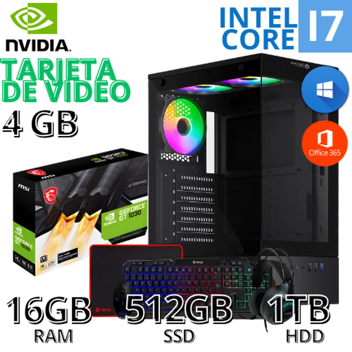 INTEL - PC GAMER CORE I716GB RAM 512GB SSD 1TB HDD GRAAFICA 4GB