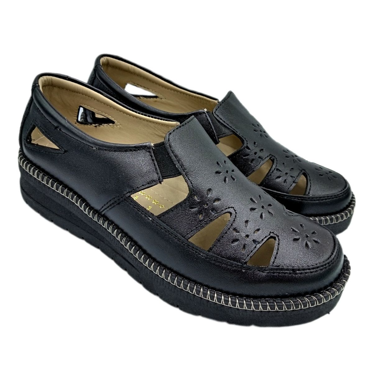 GENERICO - Sandalias con elástico en Cuero Guante con plataforma de 03cm