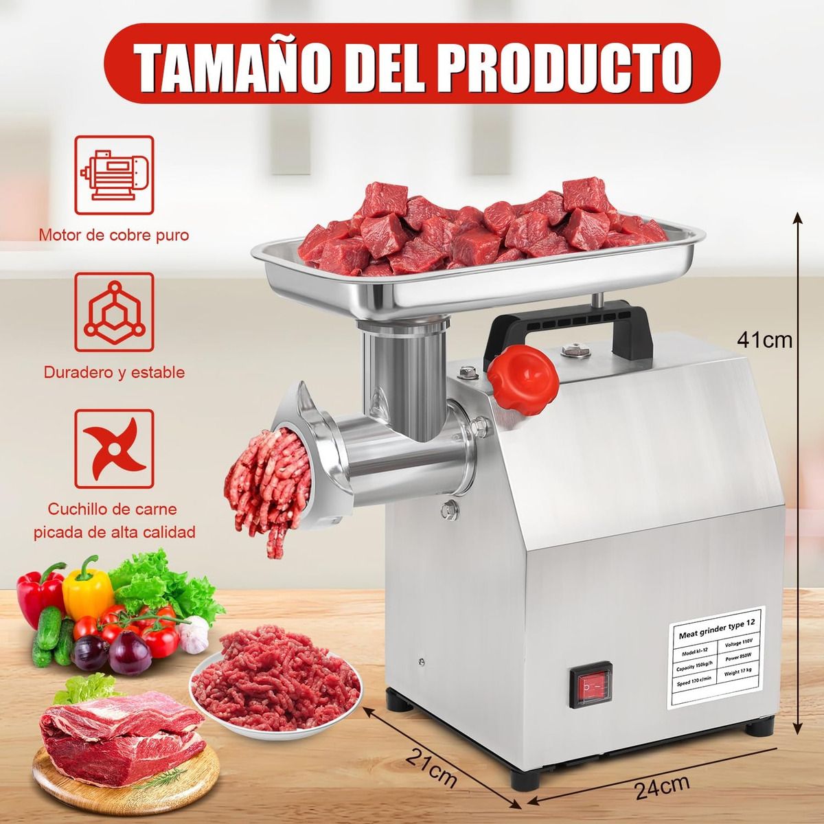 U BUY - Picadora De Carne Eléctrica Acero Inoxidable  150kgh