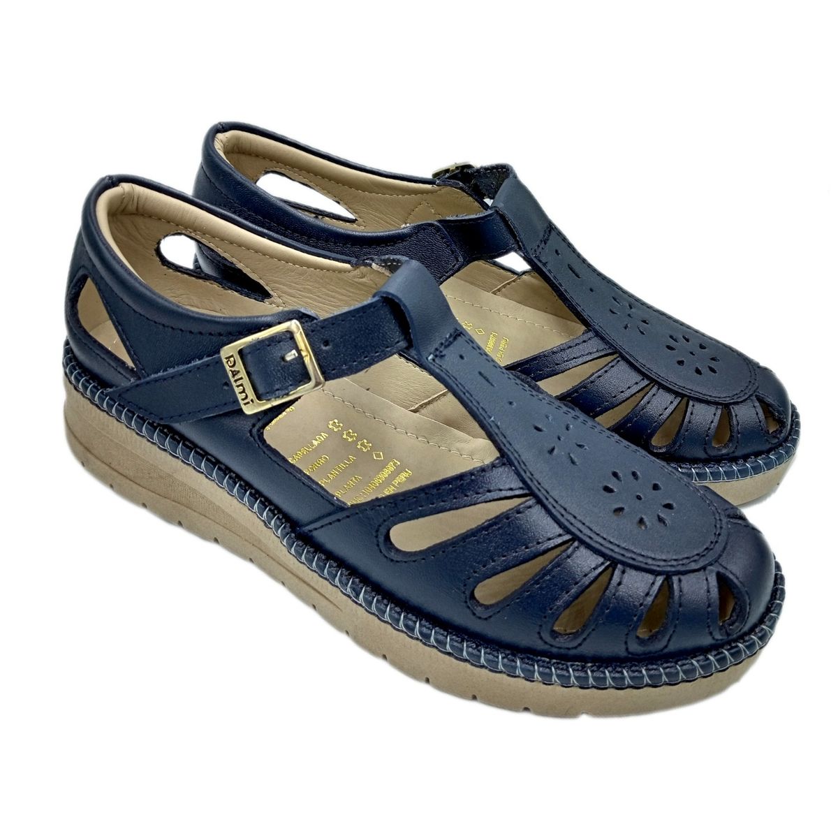 GENERICO - Sandalias con hebilla en Cuero Guante con plataforma de 03cm