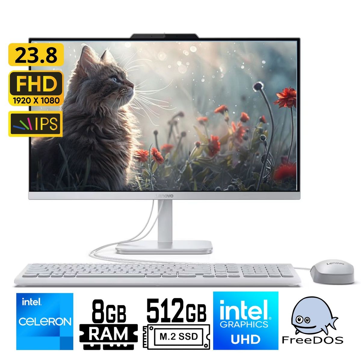 LENOVO - All in One Lenovo A100 Intel Celeron N100 Ram 8Gb SSD 512Gb 23.8 FHD FreeDos