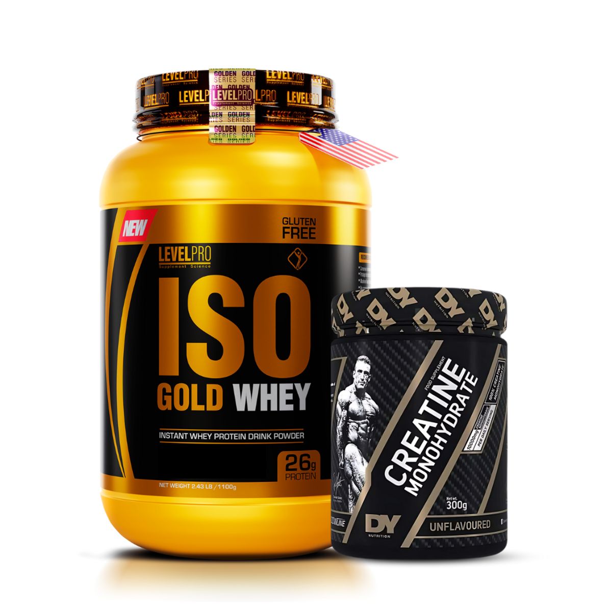 LEVEL PRO - Iso Gold Whey 1.1 kg Proteina Isolatada - Chocolate + Creatina Dorian Yates 300 g