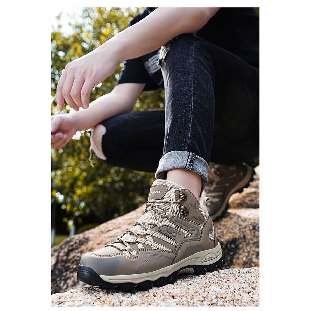 TIOZONEY - Zapatos de montaña para exteriores-Marrón