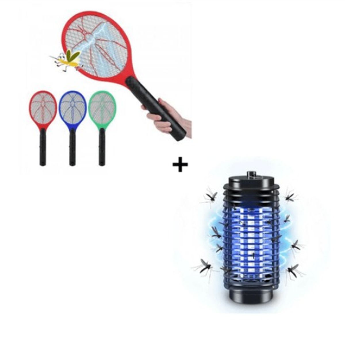 GENERICO - Combo Raqueta Eléctrica Mata MoscaZancudo + Lampara Mata Insectos Eléctrico