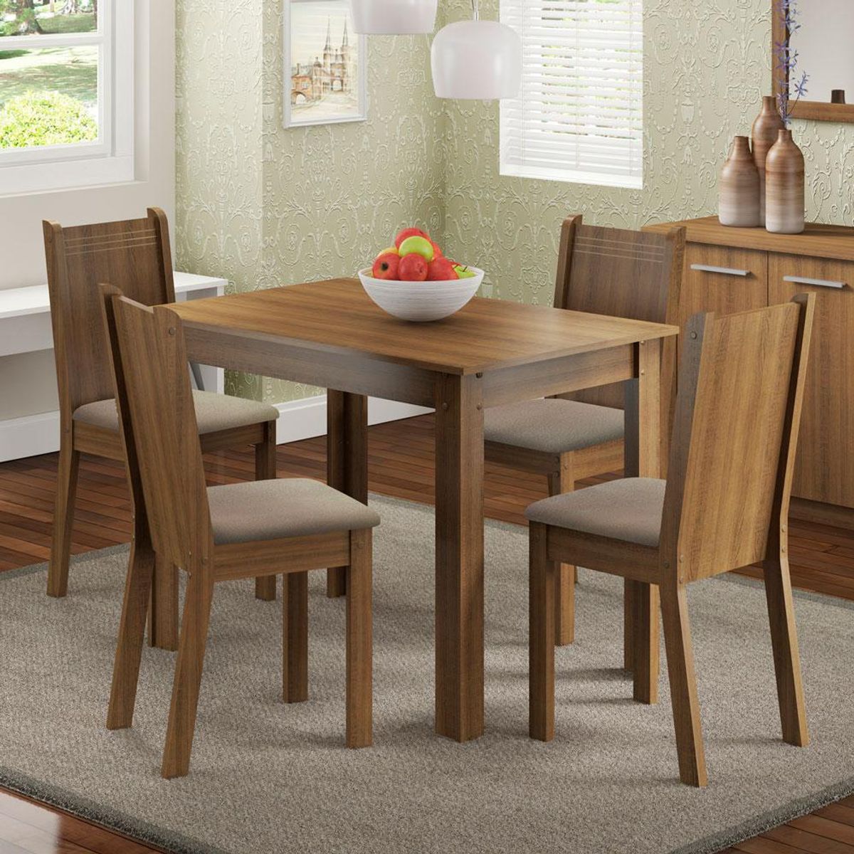 Juego de Comedor Madesa Rute con 4 Sillas MarrónBeige, marca MADESA - Foto 2