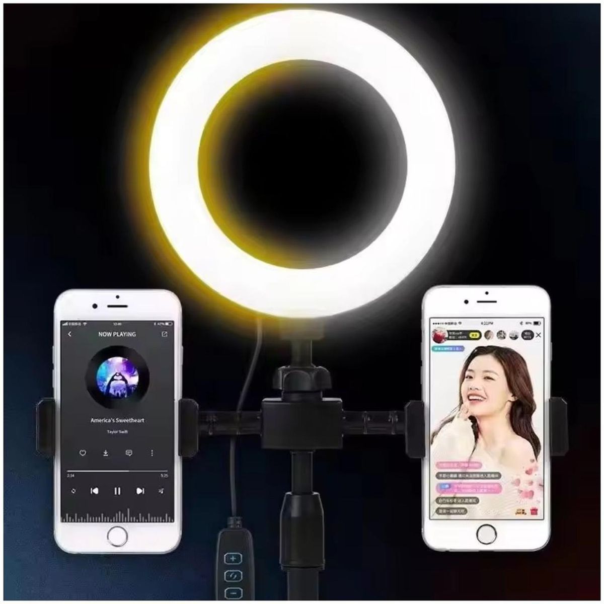 GENERICO - Lámpara Aro Luz Led Con Doble Soporte Para Celular Parante Ajustable