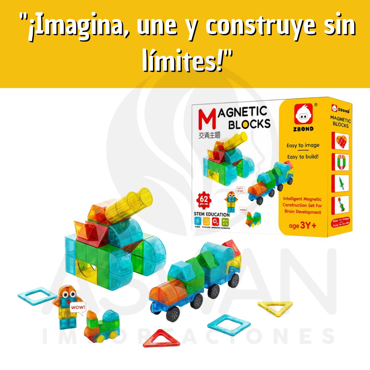 GENERICO - Bloques Magnéticos en Caja Amarilla X62 PCS