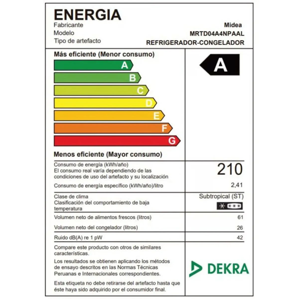 MIDEA - Frigobar Midea MRTD04A4NPAAL 87L con Congelador