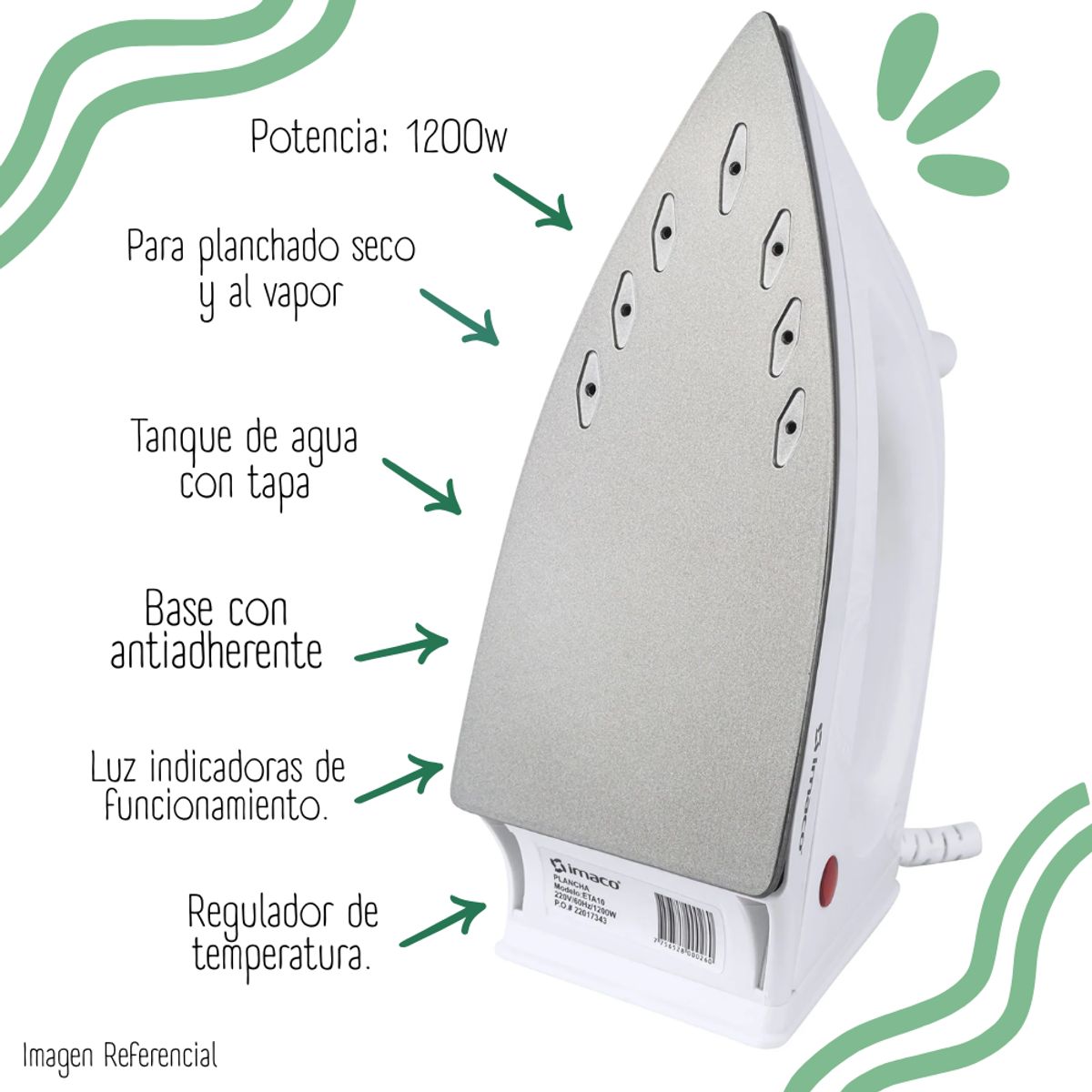 IMACO - Plancha a Vapor Imaco Antiadherente - ETA10