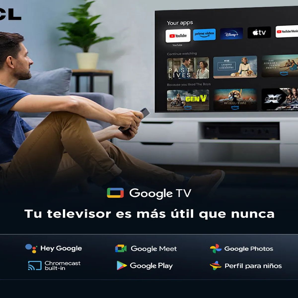 TCL - Televisor TCL 65” QLED 4K 65T6C con Google TV – Modelo 2025