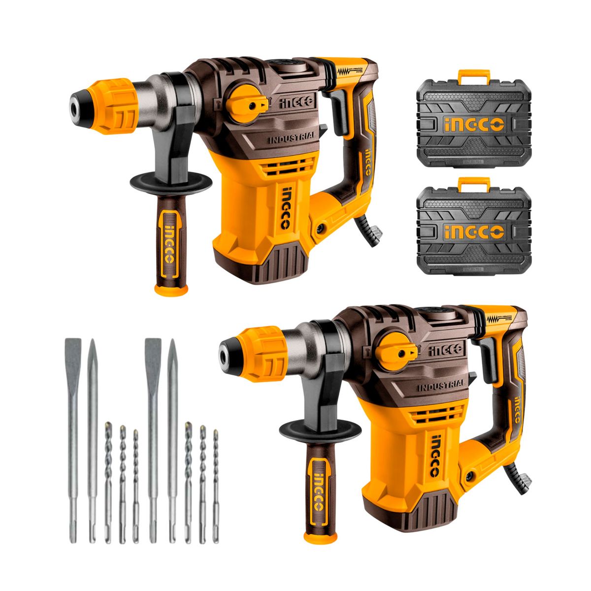 INGCO TOOLS - Pack 2 Rotomartillos 1500w Ingco + 2 Maletines De Trasporte + Accesorios