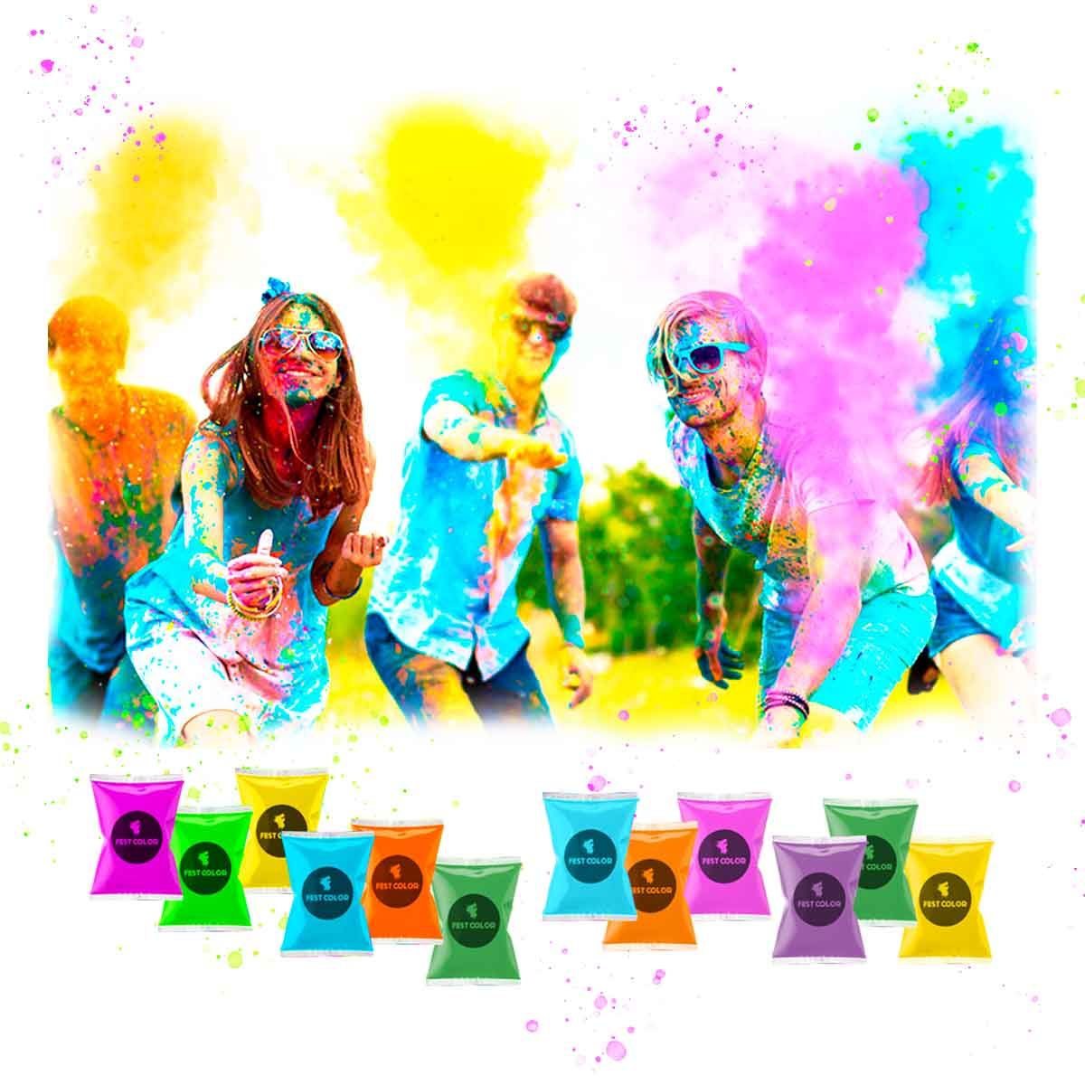 GENERICO - Carnaval,Yunza,Fiesta, polvos de colores(kit de 12 uds)